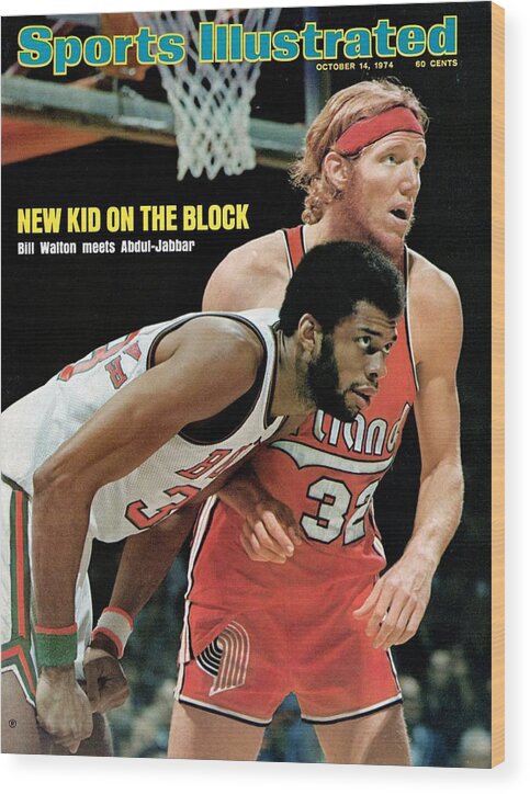 Magazine Cover Wood Print featuring the photograph Milwaukee Bucks Kareem Abdul-jabbar And Portland Trail Sports Illustrated Cover by Sports Illustrated