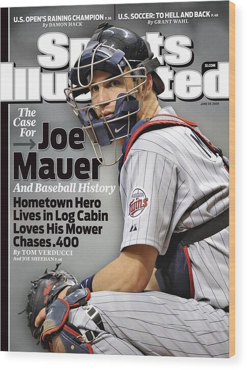 Joe Mauer Wood Print featuring the photograph Minnesota Twins Joe Mauer... Sports Illustrated Cover by Sports Illustrated