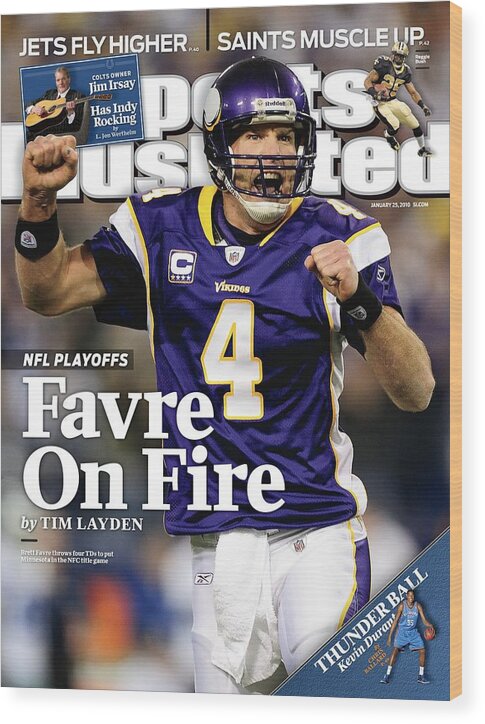 Hubert H. Humphrey Metrodome Wood Print featuring the photograph Minnesota Vikings Qb Brett Favre, 2010 Nfc Divisional Sports Illustrated Cover by Sports Illustrated