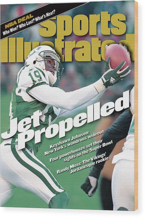 Magazine Cover Wood Print featuring the photograph New York Jets Keyshawn Johnson, 1999 Afc Divisional Playoffs Sports Illustrated Cover by Sports Illustrated