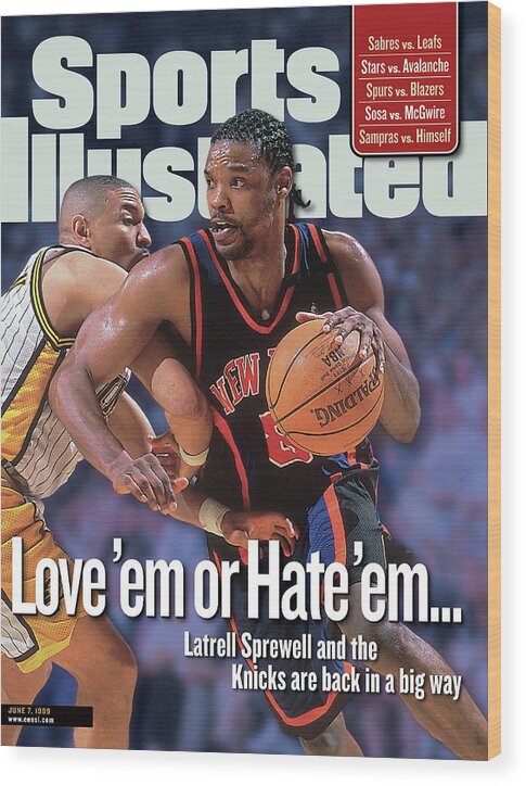 Playoffs Wood Print featuring the photograph New York Knicks Latrell Sprewell, 1999 Nba Eastern Sports Illustrated Cover by Sports Illustrated