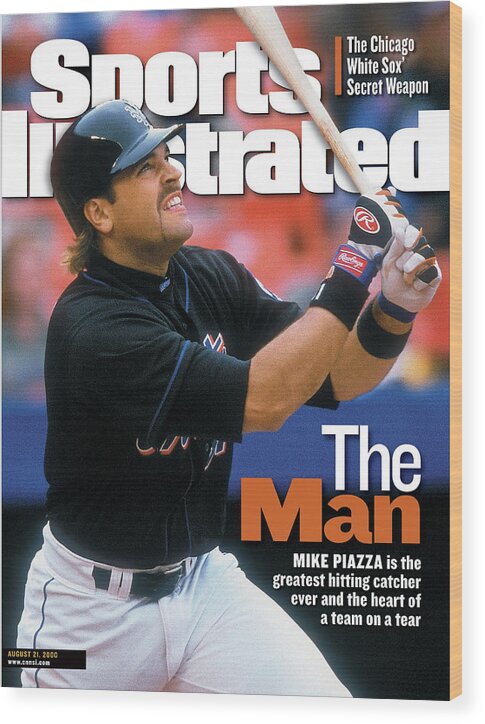 Magazine Cover Wood Print featuring the photograph New York Mets Mike Piazza... Sports Illustrated Cover by Sports Illustrated