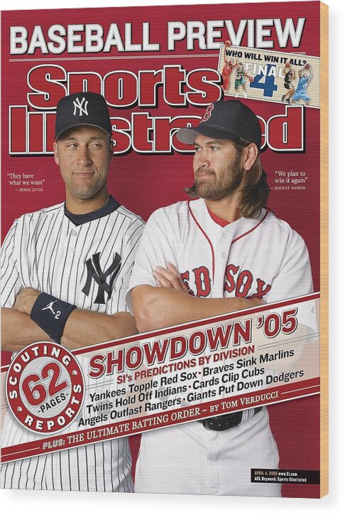 American League Baseball Wood Print featuring the photograph New York Yankees Derek Jeter And Boston Red Sox Johnny Damon Sports Illustrated Cover by Sports Illustrated
