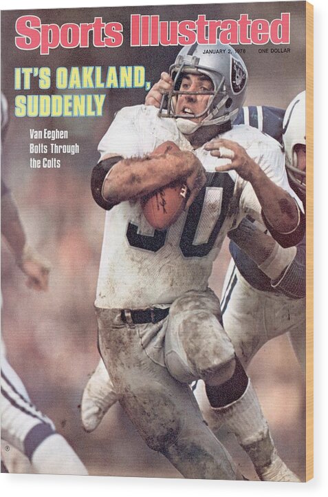 Magazine Cover Wood Print featuring the photograph Oakland Raiders Mark Van Eeghen, 1977 Afc Divisional Sports Illustrated Cover by Sports Illustrated