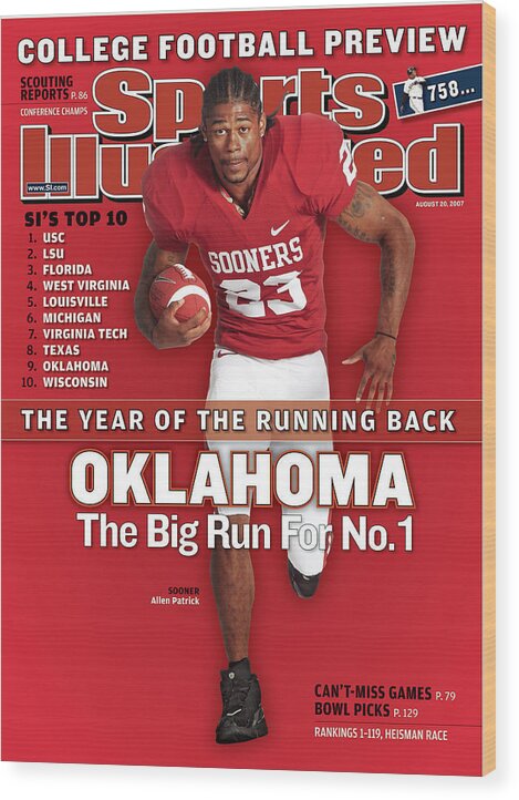 Magazine Cover Wood Print featuring the photograph Oklahoma Allen Patrick, 2007 College Football Preview Sports Illustrated Cover by Sports Illustrated