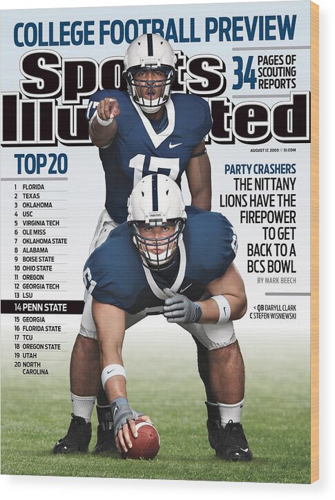 People Wood Print featuring the photograph Penn State University Qb Daryll Clark And Stefen Sports Illustrated Cover by Sports Illustrated