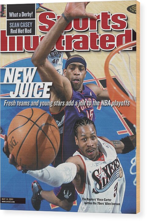 Playoffs Wood Print featuring the photograph Philadelphia 76ers Allen Iverson, 2001 Nba Eastern Sports Illustrated Cover by Sports Illustrated