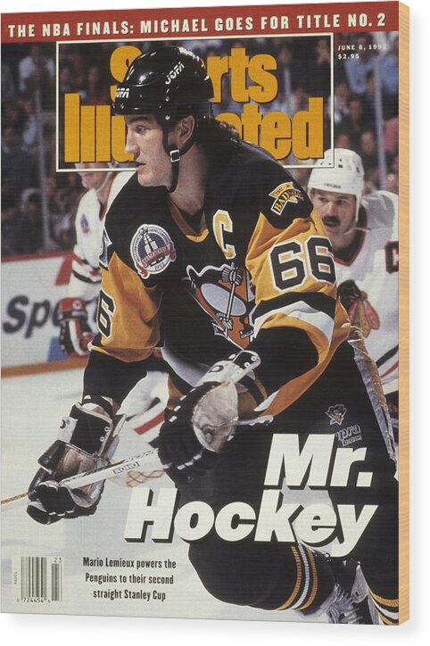 National Hockey League Wood Print featuring the photograph Pittsburgh Penguins Mario Lemieux, 1992 Nhl Stanley Cup Sports Illustrated Cover by Sports Illustrated