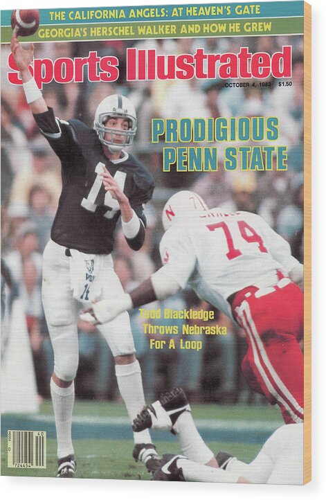 Magazine Cover Wood Print featuring the photograph Prodigious Penn State Todd Blackledge Throws Nebraska For A Sports Illustrated Cover by Sports Illustrated