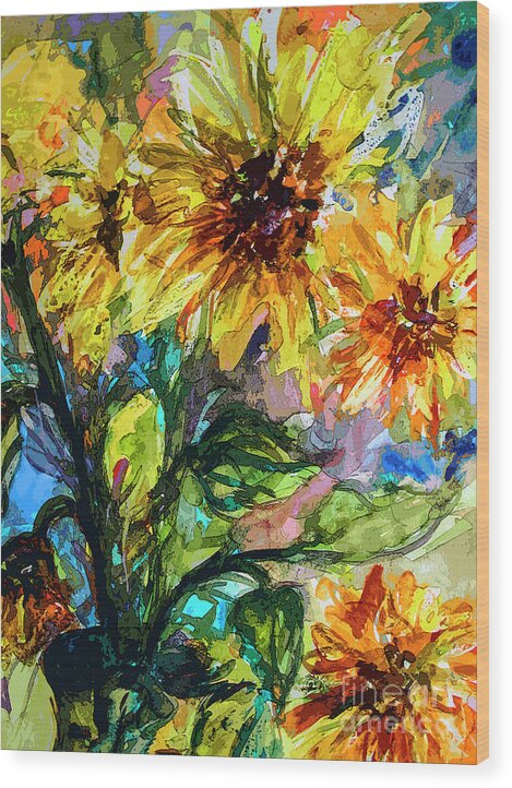 Sunflowers Wood Print featuring the mixed media Sunflowers Summer Flowers Mixed Media by Ginette Callaway