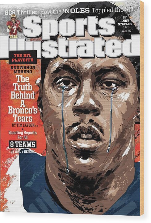 Magazine Cover Wood Print featuring the photograph The Nfl Playoffs Knowshon Moreno, The Truth Behind A Sports Illustrated Cover by Sports Illustrated