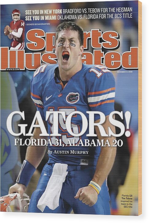Magazine Cover Wood Print featuring the photograph University Of Florida Qb Tim Tebow, 2008 Sec Championship Sports Illustrated Cover by Sports Illustrated