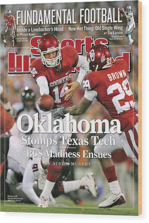 Magazine Cover Wood Print featuring the photograph University Of Oklahoma Qb Sam Bradford Sports Illustrated Cover by Sports Illustrated