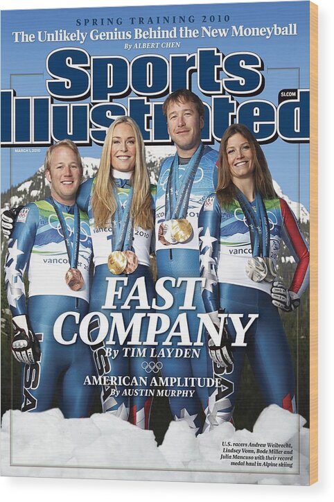Skiing Wood Print featuring the photograph Us Alpine Skiing Medalists, 2010 Winter Olympics Sports Illustrated Cover by Sports Illustrated