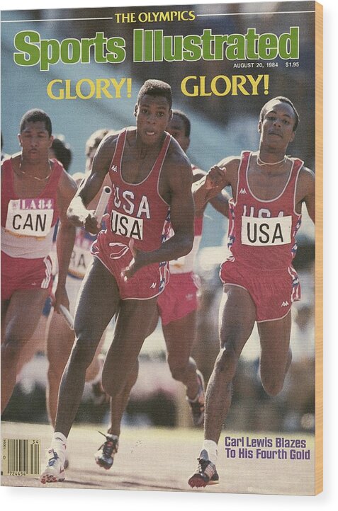 Magazine Cover Wood Print featuring the photograph Usa Carl Lewis, 1984 Summer Olympics Sports Illustrated Cover by Sports Illustrated