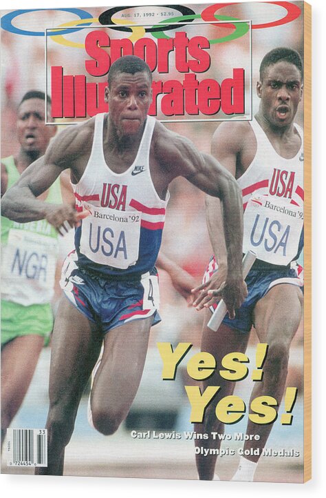 Magazine Cover Wood Print featuring the photograph Usa Carl Lewis And Dennis Mitchell, 1992 Summer Olympics Sports Illustrated Cover by Sports Illustrated