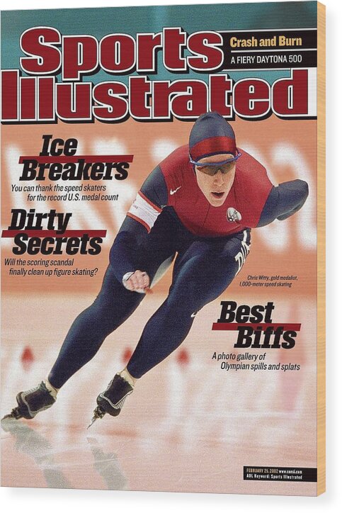 Magazine Cover Wood Print featuring the photograph Usa Chris Witty, 2002 Winter Olympics Sports Illustrated Cover by Sports Illustrated