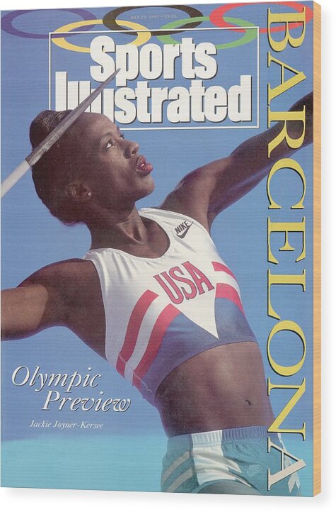 Magazine Cover Wood Print featuring the photograph Usa Jackie Joyner-kersee, 1992 Barcelona Olympic Games Sports Illustrated Cover by Sports Illustrated