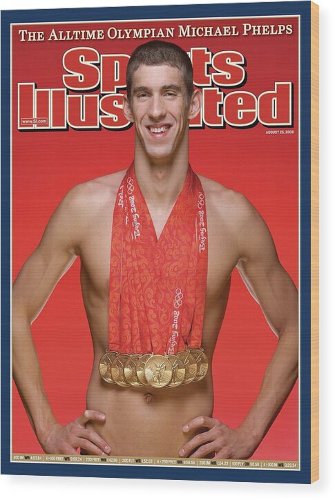 Magazine Cover Wood Print featuring the photograph Usa Michael Phelps, 2008 Summer Olympics Sports Illustrated Cover by Sports Illustrated