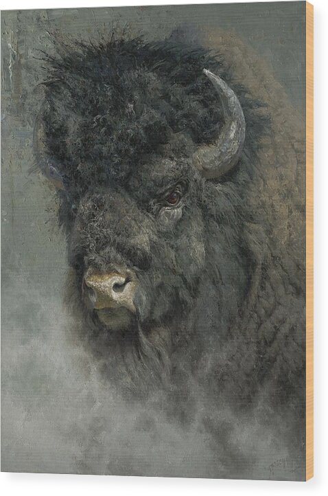 American Bison Wood Print featuring the painting Curmudgeon by Greg Beecham