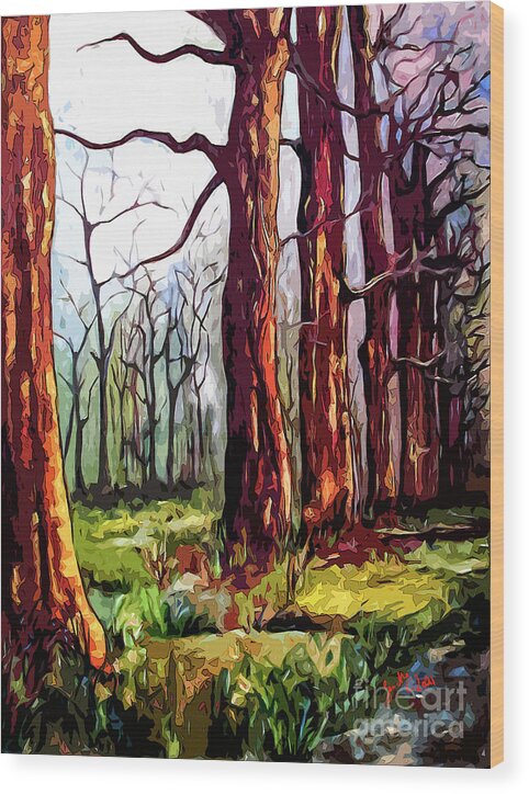 Trees Wood Print featuring the mixed media Modern Tree Landscape Portrait by Ginette Callaway