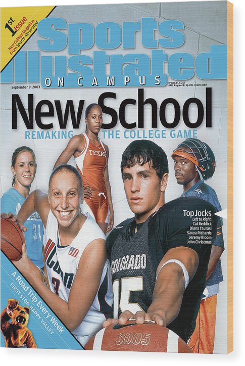 001289646 Wood Print featuring the photograph SI on Campus - First Issue Cover by Sports Illustrated