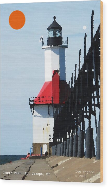 Digital Wood Print featuring the photograph North Pier St Joseph Michigan by Lew Hagood