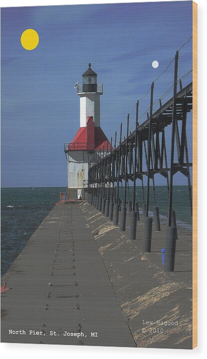 Digital Wood Print featuring the photograph North Pier St Joseph Michigan #5 by Lew Hagood