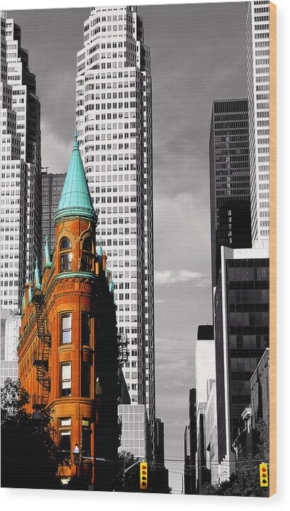 Architecture Wood Print featuring the photograph Flat Iron Building Toronto by John Bartosik