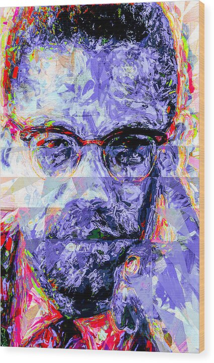 Malcolm X Wood Print featuring the photograph Malcolm X Digitally Painted 1 by David Haskett II