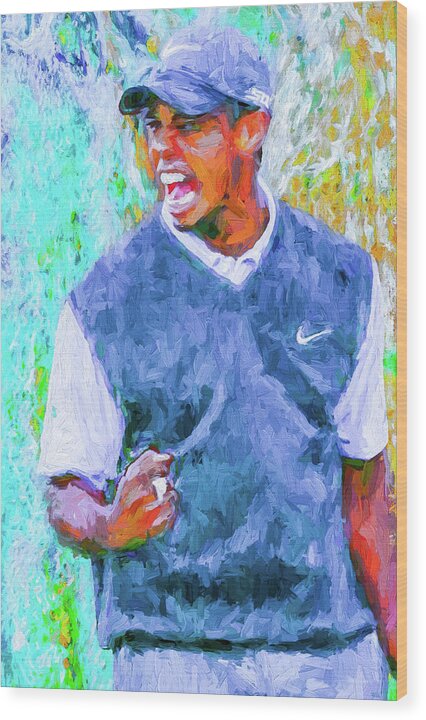 Tiger Woods Wood Print featuring the photograph Tiger One Two Three Painting Digital Golfer by David Haskett II