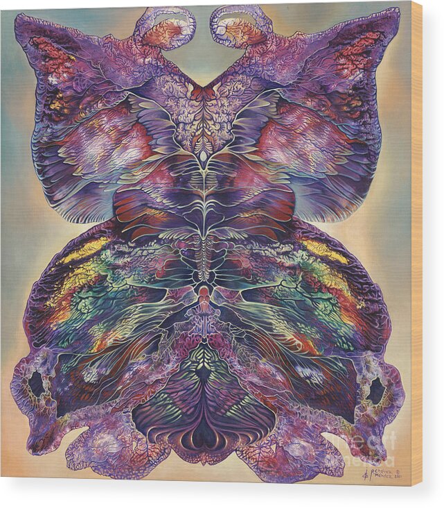 Butterfly Wood Print featuring the painting Papalotl Series 3 by Ricardo Chavez-Mendez