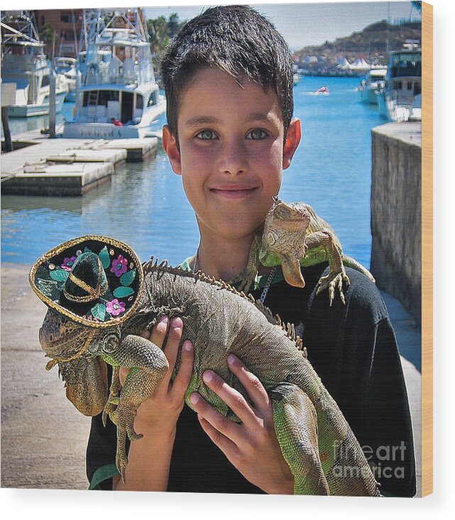Boy Wood Print featuring the photograph A Boy and His Iguanas by Amy Fearn