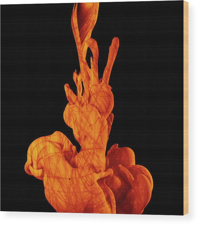 Orange Color Wood Print featuring the photograph Orange Ink In Water On Black Background by Biwa Studio