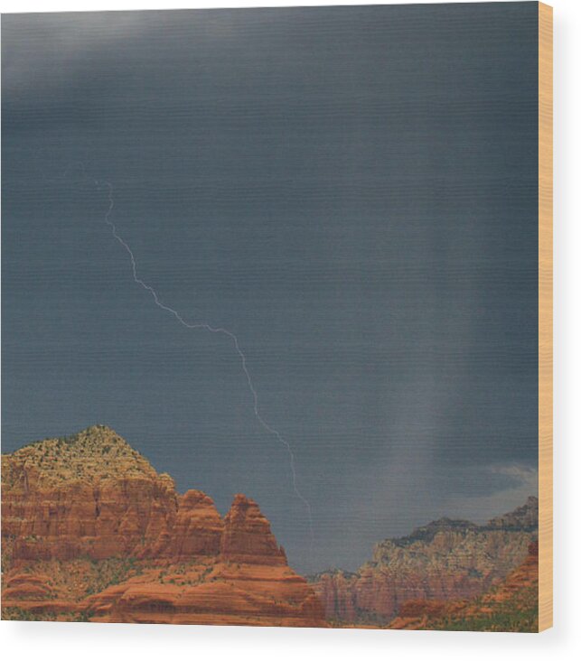 Grass Wood Print featuring the photograph Rain And Lightning Storm In Desert by Chasing Light Photography Thomas Vela