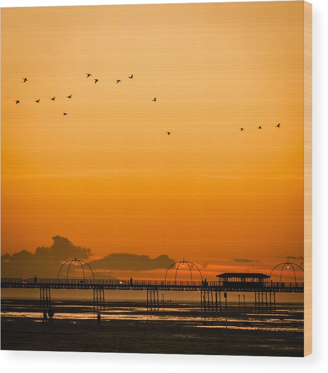 English Wood Print featuring the photograph Southport pier at sunset by Neil Alexander Photography
