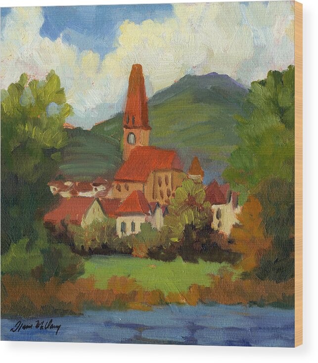 Village Onthe Danube Wood Print featuring the painting Village on the Danube by Diane McClary