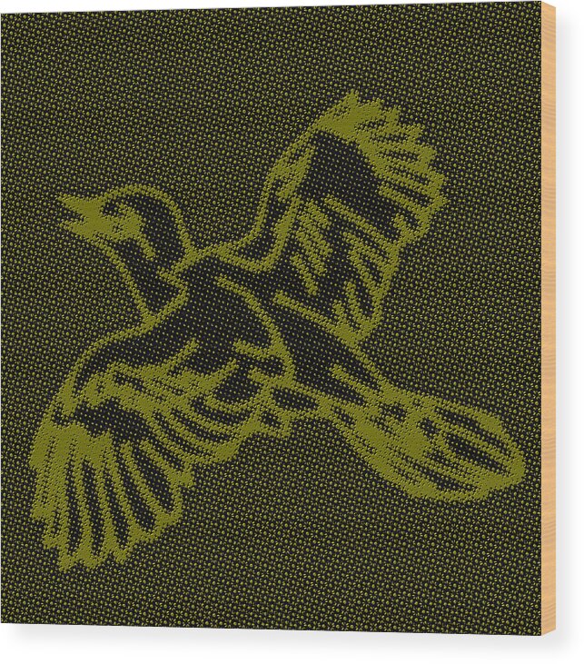 Bird Wood Print featuring the painting Negative Bird Image With Embossed Green Dots by Steve Fields