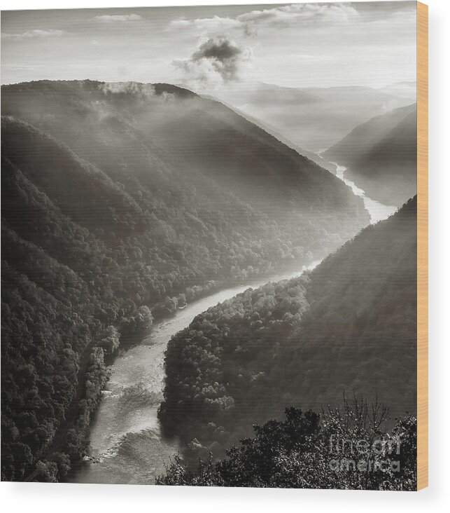 New River Gorge Wood Print featuring the photograph Grandview in Black and White #1 by Thomas R Fletcher