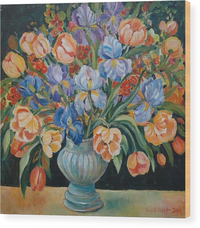 Still Life Wood Print featuring the painting Tulips #2 by Ingrid Dohm