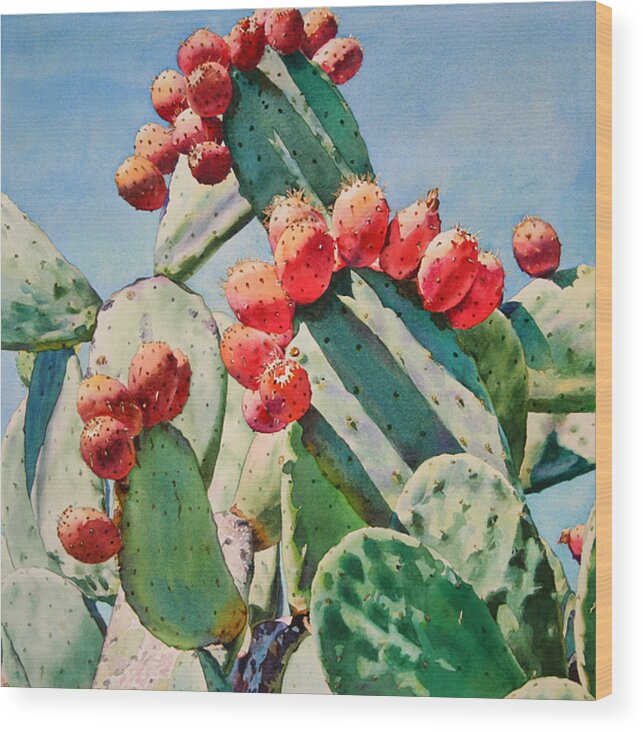 Bold Red Cactus Apples Wood Print featuring the painting Cactus Apples by Kathleen Ballard