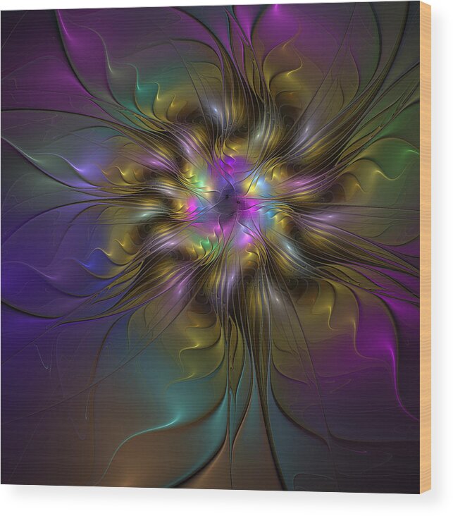 Abstract Wood Print featuring the digital art Colorful Fantasy Flower by Gabiw Art