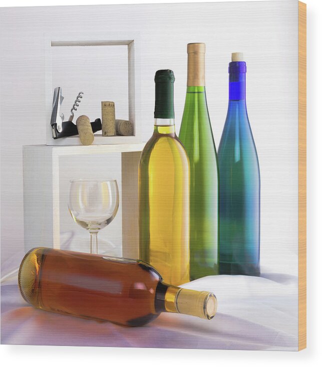 Wine Wood Print featuring the photograph Colorful Wine Bottles by Tom Mc Nemar