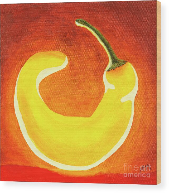 Yellow Pepper Wood Print featuring the painting Hot and Sweet by Garry McMichael