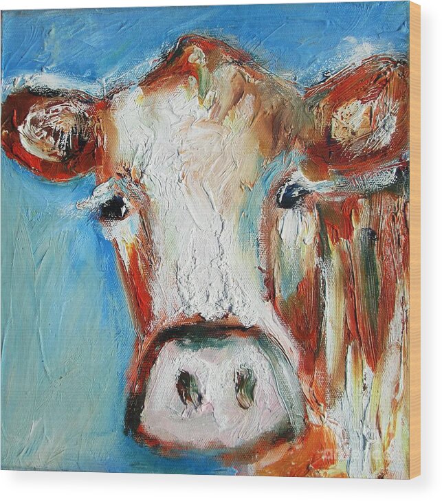 Cow Wood Print featuring the painting Irish cow art and paintings and prints by Mary Cahalan Lee - aka PIXI