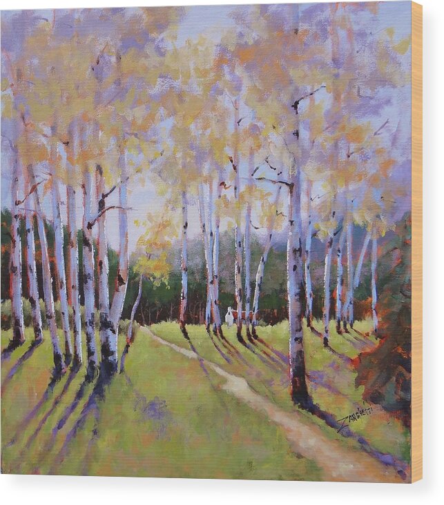 Birch Trees Wood Print featuring the painting Landscape Series 3 by Laura Lee Zanghetti