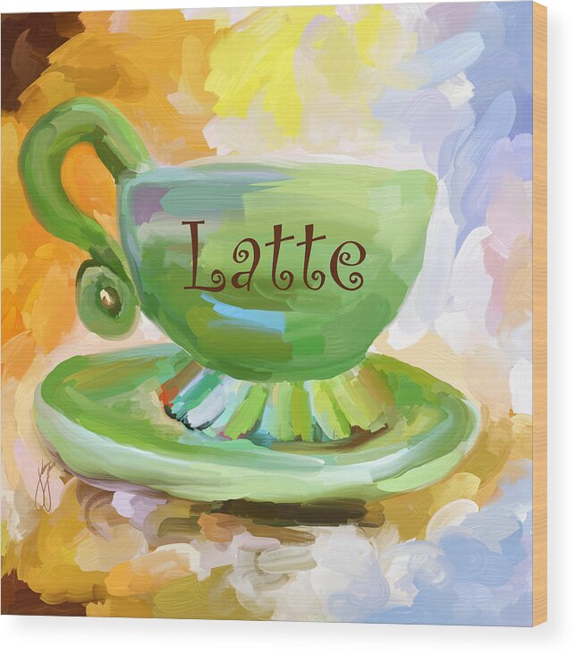 Coffee Wood Print featuring the painting Latte Coffee Cup by Jai Johnson
