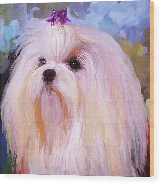 Maltese Wood Print featuring the painting Maltese Portrait - Square by Jai Johnson