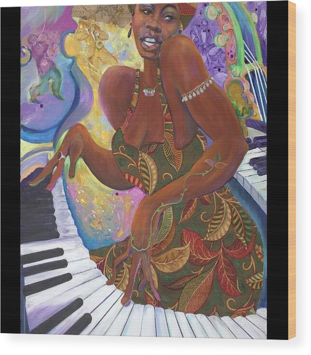 Jazz Wood Print featuring the painting Nina Simone by Lee Ransaw