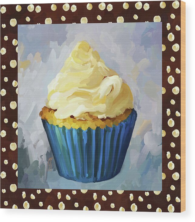 Vanilla Wood Print featuring the painting Vanilla Cupcake With Border by Jai Johnson